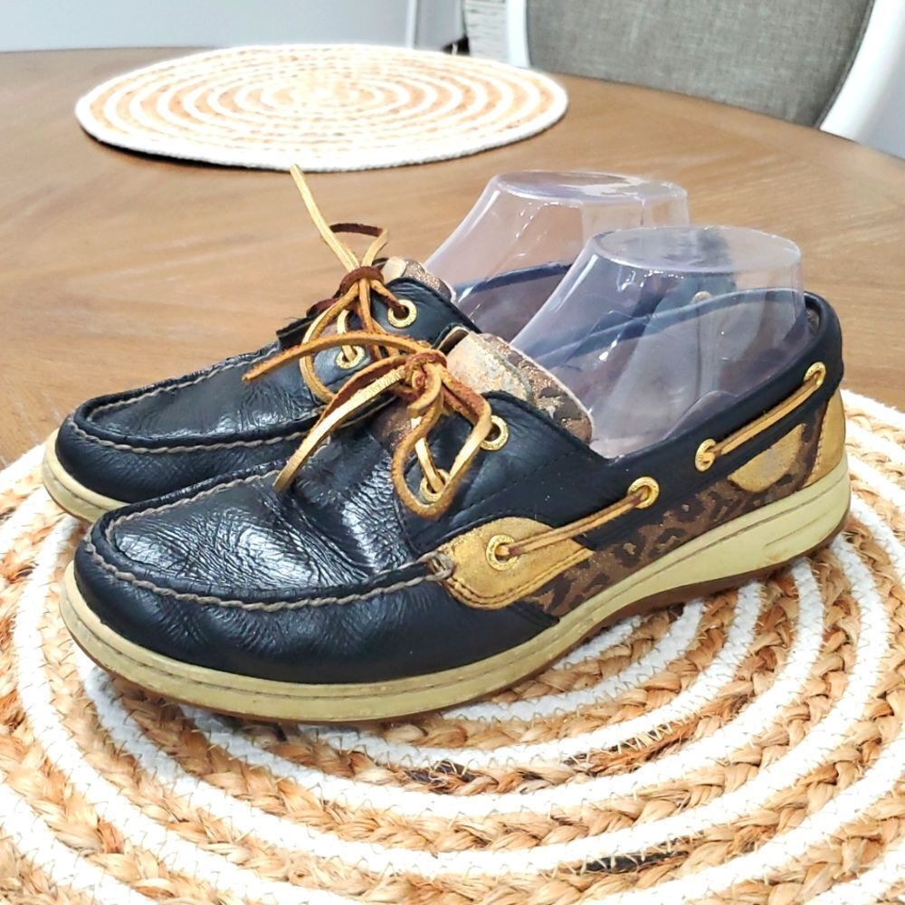 Sperry Top Sider Womens 8.5M Black Brown STS93636 Leopard Print Casual Boat Shoe